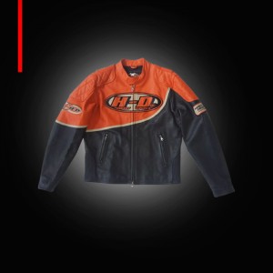 Harley Davidson Men's Speed Racing Race Black Orange Leather Jacket 